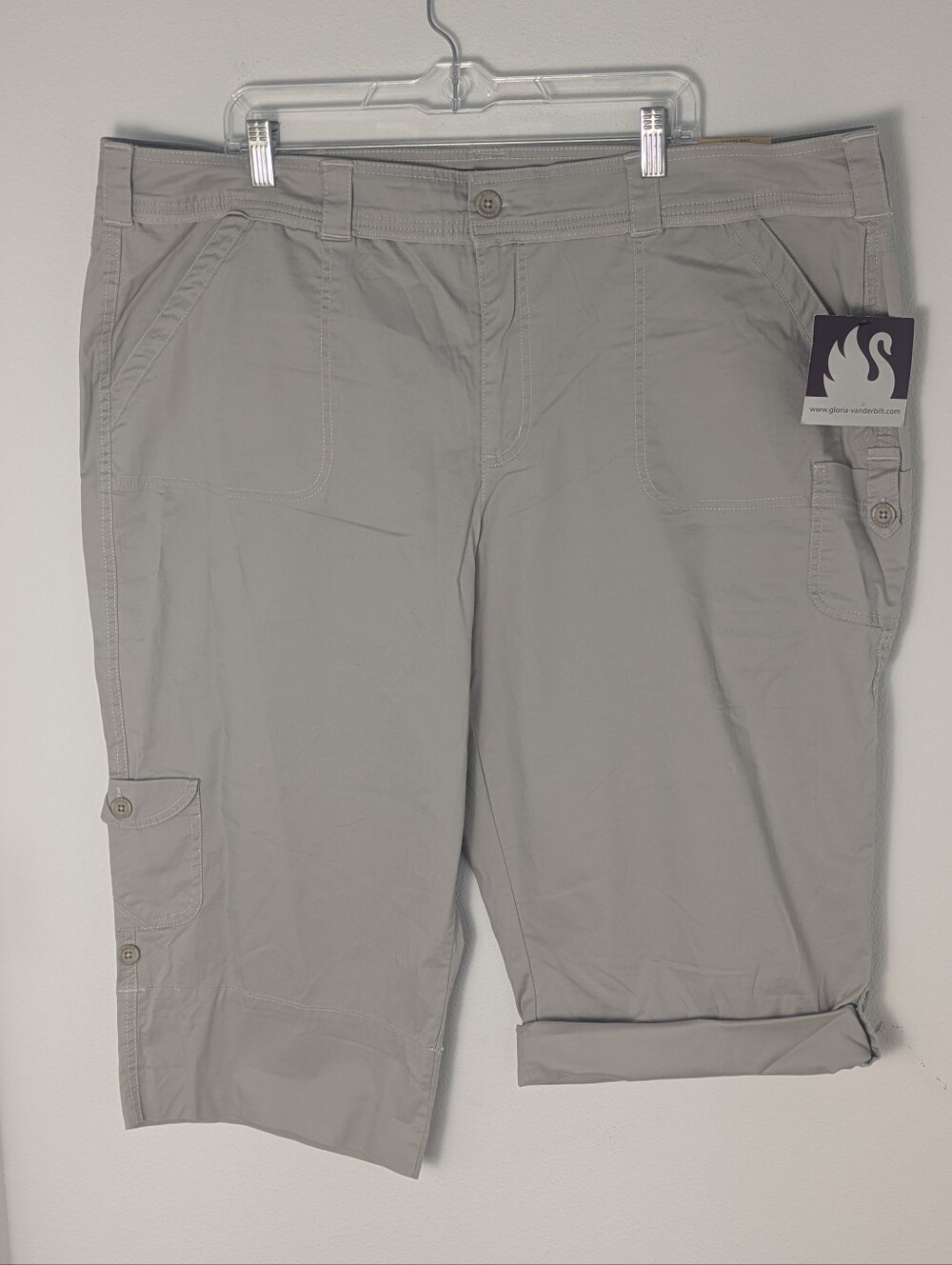Gloria Vanderbilt Roll Up Cropped Cargo Capris Size 24 W Khaki Cuffed Hem new - Picture 2 of 16